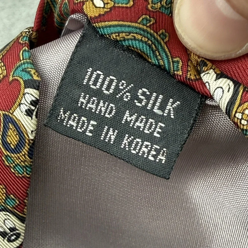 Balancine x The Tie Works Mickey Mouse Neck Tie Maroon Paisley Silk Disney VTG